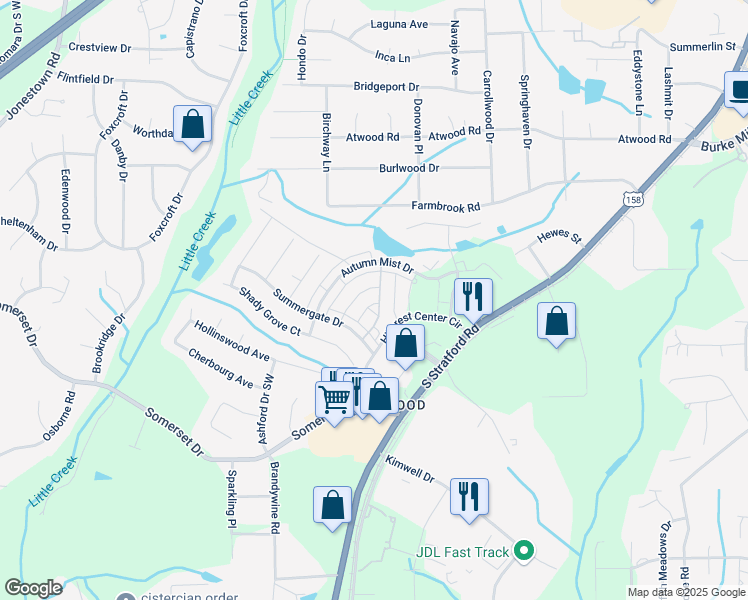 map of restaurants, bars, coffee shops, grocery stores, and more near 2440 Northwick Drive in Winston-Salem