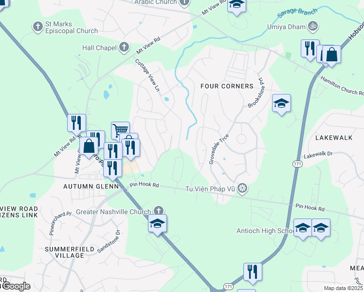 map of restaurants, bars, coffee shops, grocery stores, and more near 1112 Cottage View Lane in Nashville