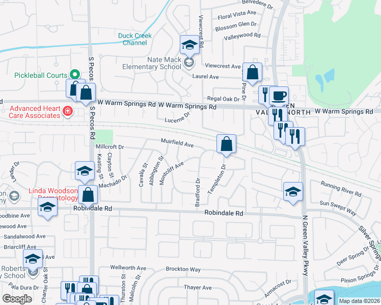 map of restaurants, bars, coffee shops, grocery stores, and more near 366 Heath Court in Henderson