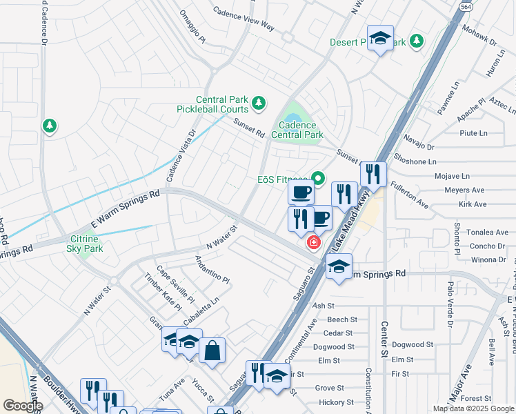 map of restaurants, bars, coffee shops, grocery stores, and more near 846 North Water Street in Henderson