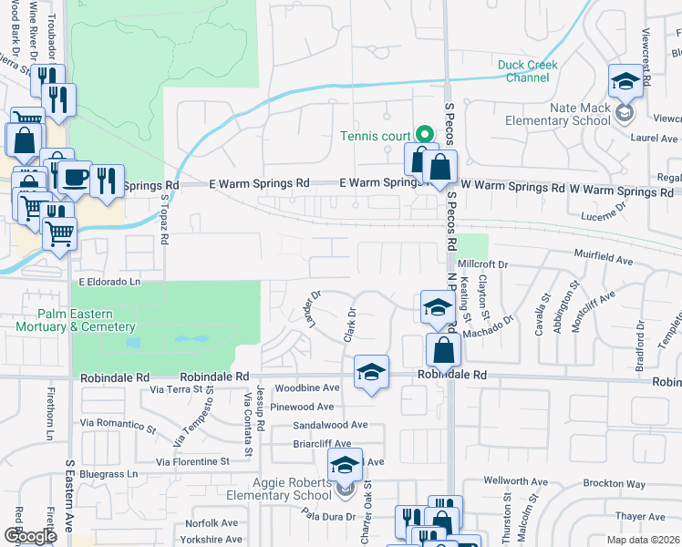 map of restaurants, bars, coffee shops, grocery stores, and more near 3166 East Eldorado Lane in Las Vegas