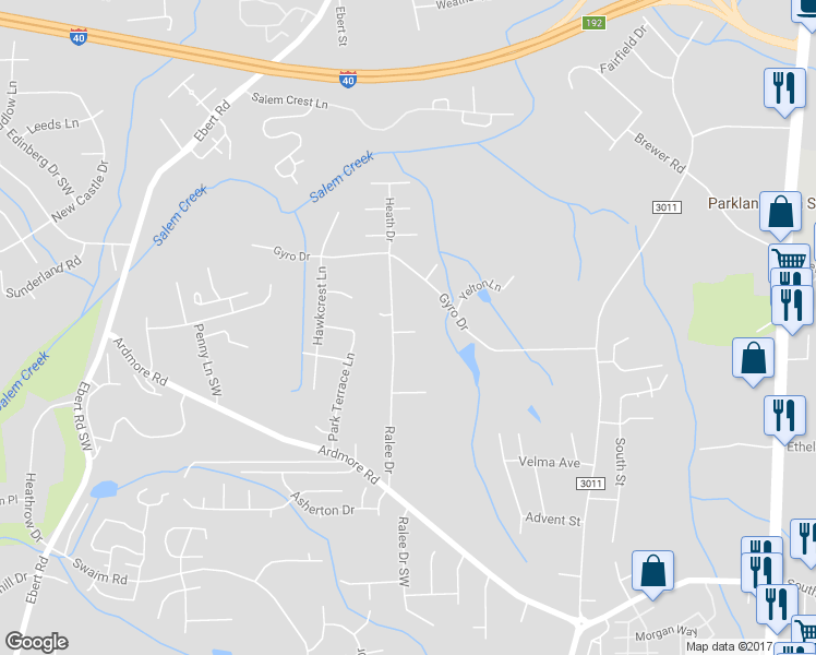 map of restaurants, bars, coffee shops, grocery stores, and more near 1783 Sterling Trails Court in Winston-Salem