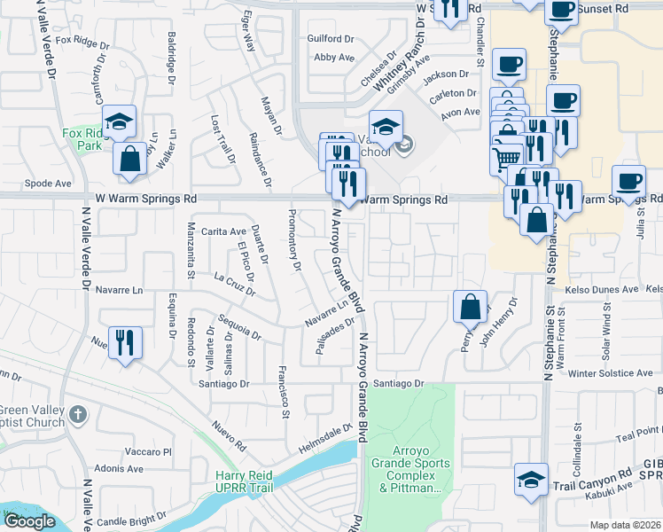 map of restaurants, bars, coffee shops, grocery stores, and more near 380 Seine Way in Henderson