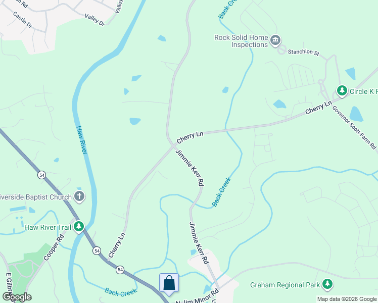map of restaurants, bars, coffee shops, grocery stores, and more near 1553 Cherry Lane in Haw River