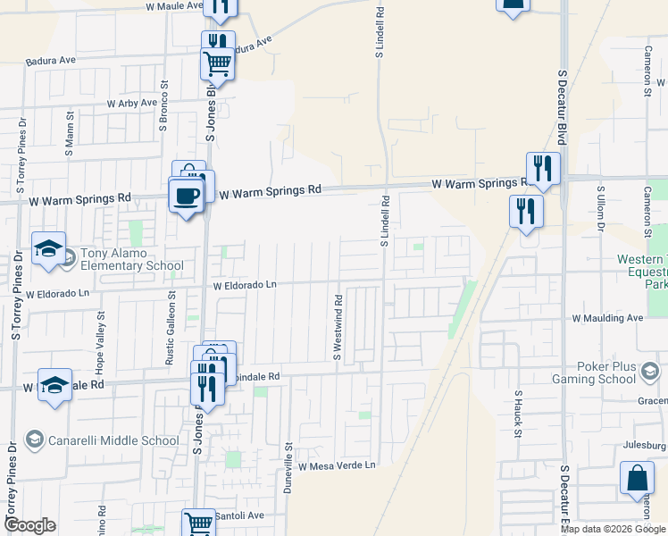 map of restaurants, bars, coffee shops, grocery stores, and more near 7470 Aurora Glow Street in Las Vegas