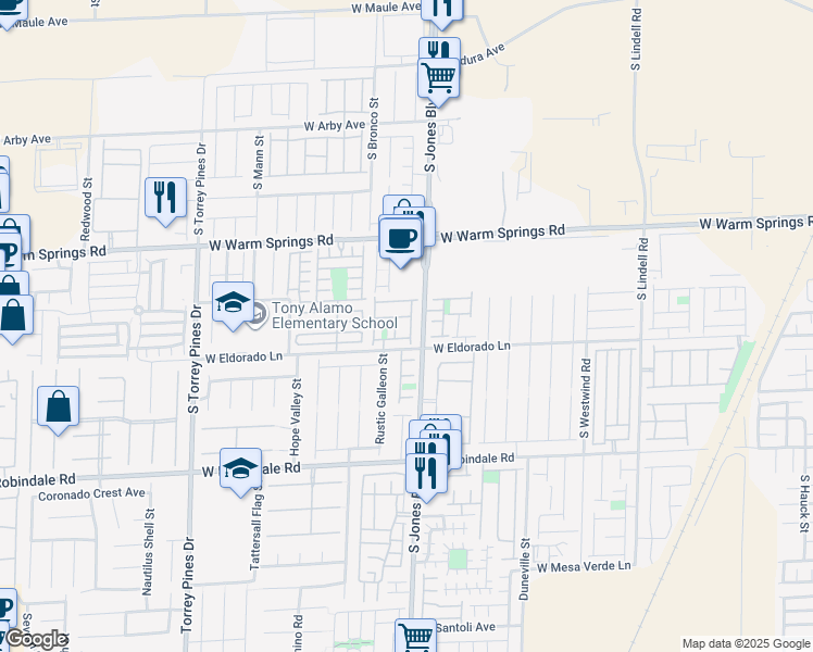 map of restaurants, bars, coffee shops, grocery stores, and more near 7451 Grizzly Giant Street in Las Vegas