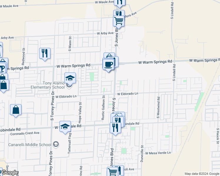 map of restaurants, bars, coffee shops, grocery stores, and more near 7451 Grizzly Giant Street in Las Vegas