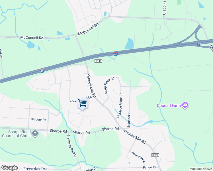 map of restaurants, bars, coffee shops, grocery stores, and more near 1317 Sharp Ridge Road in Greensboro