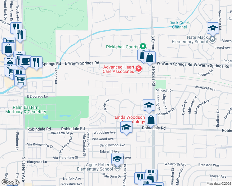 map of restaurants, bars, coffee shops, grocery stores, and more near 3166 East Eldorado Lane in Las Vegas