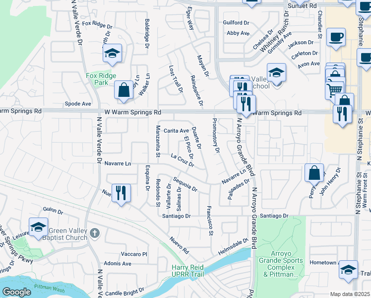 map of restaurants, bars, coffee shops, grocery stores, and more near 371 Cavos Way in Henderson