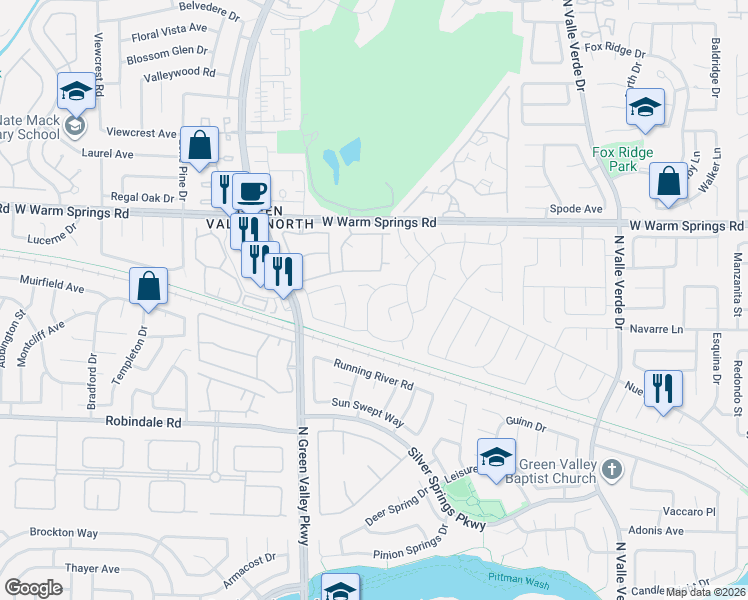 map of restaurants, bars, coffee shops, grocery stores, and more near 336 Faulkner Court in Henderson