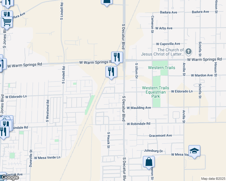 map of restaurants, bars, coffee shops, grocery stores, and more near 7466 South Desert Lupine Street in Las Vegas