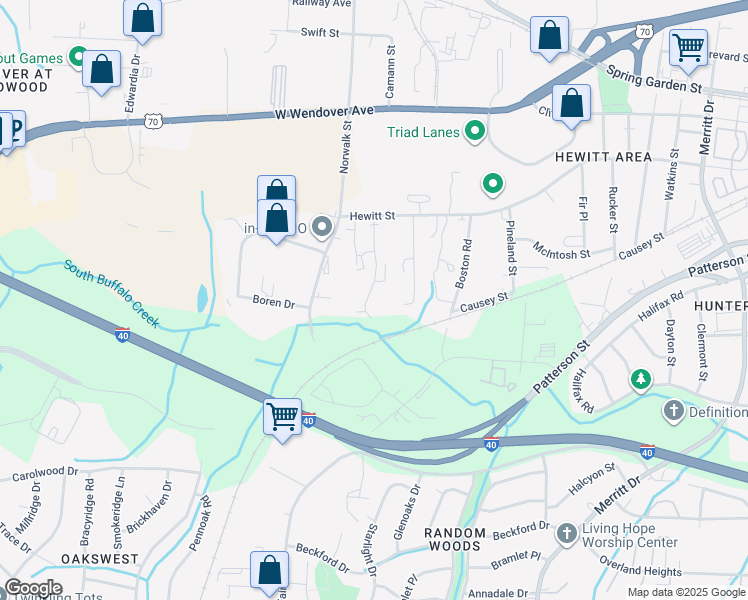 map of restaurants, bars, coffee shops, grocery stores, and more near 1041 West Barton Street in Greensboro