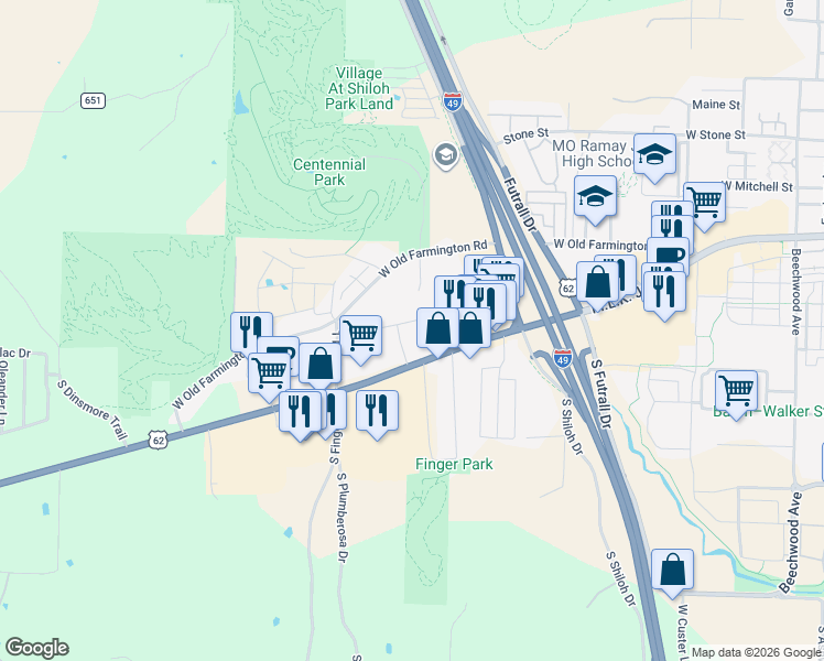 map of restaurants, bars, coffee shops, grocery stores, and more near 2760-2804 West Rutledge Lane in Fayetteville