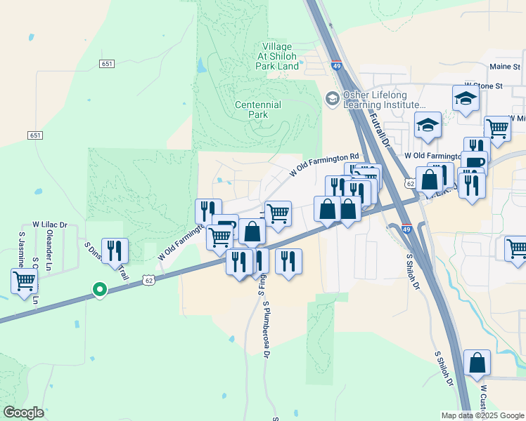 map of restaurants, bars, coffee shops, grocery stores, and more near in Fayetteville