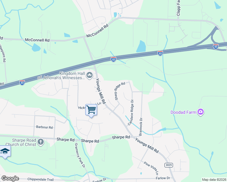 map of restaurants, bars, coffee shops, grocery stores, and more near 1316 Sharp Ridge Road in Greensboro