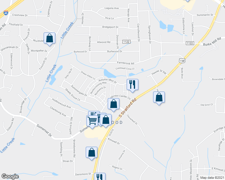 map of restaurants, bars, coffee shops, grocery stores, and more near 2452 Southmont Drive in Winston-Salem