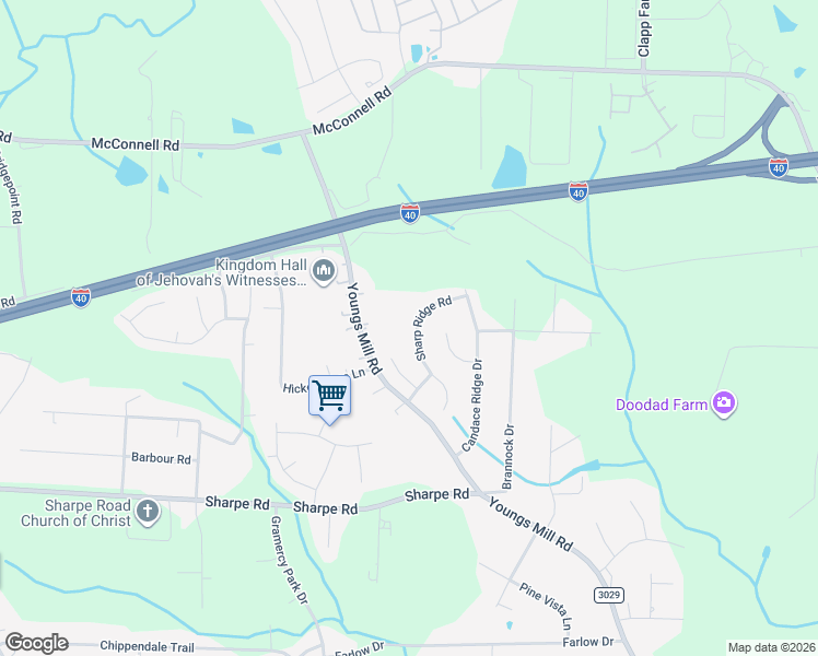 map of restaurants, bars, coffee shops, grocery stores, and more near 1320 Sharp Ridge Road in Greensboro