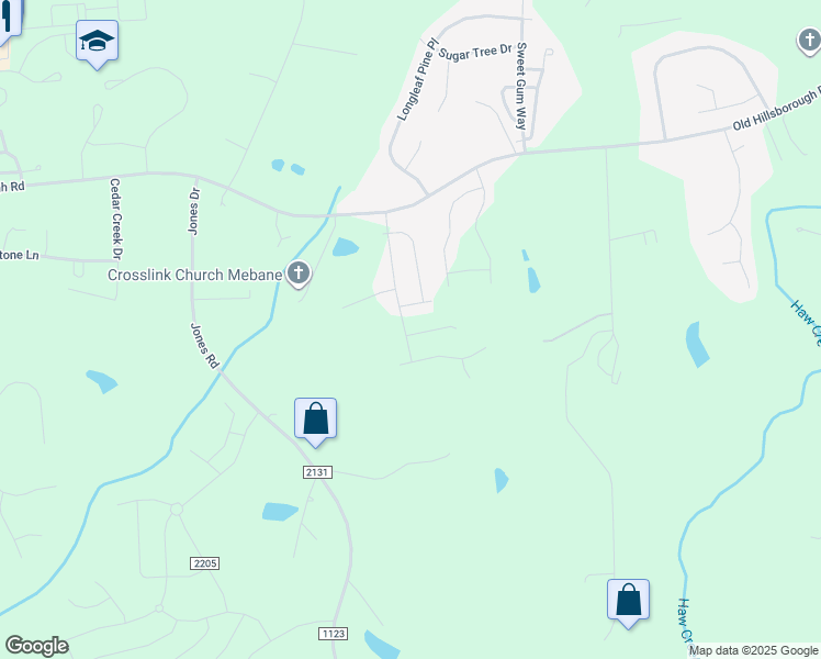 map of restaurants, bars, coffee shops, grocery stores, and more near 1503 Peabody Court in Mebane