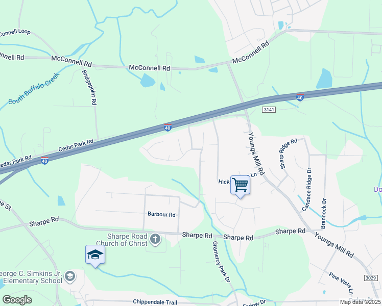 map of restaurants, bars, coffee shops, grocery stores, and more near 3708 Sweet Birch Drive in Greensboro