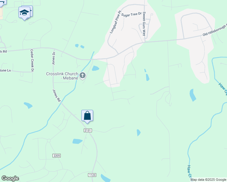 map of restaurants, bars, coffee shops, grocery stores, and more near 1503 Peabody Court in Mebane