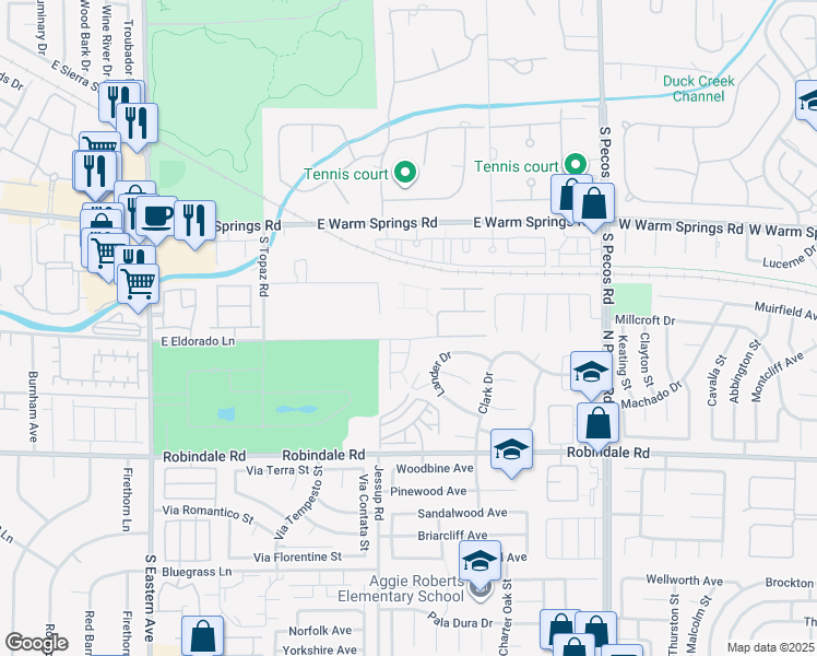 map of restaurants, bars, coffee shops, grocery stores, and more near 3120 East Eldorado Lane in Las Vegas