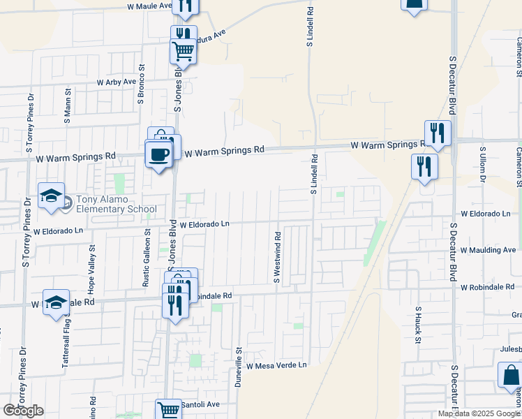 map of restaurants, bars, coffee shops, grocery stores, and more near 7466 Mission Palm Street in Las Vegas