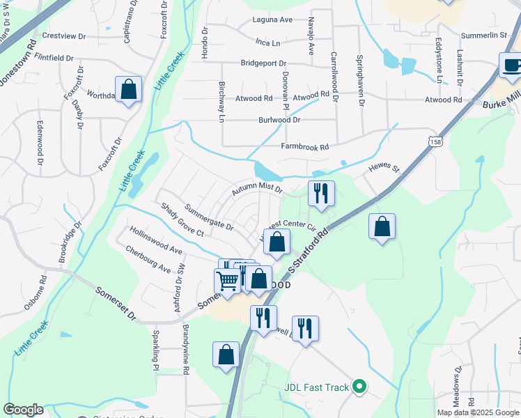 map of restaurants, bars, coffee shops, grocery stores, and more near 2442 Southmont Drive in Winston-Salem