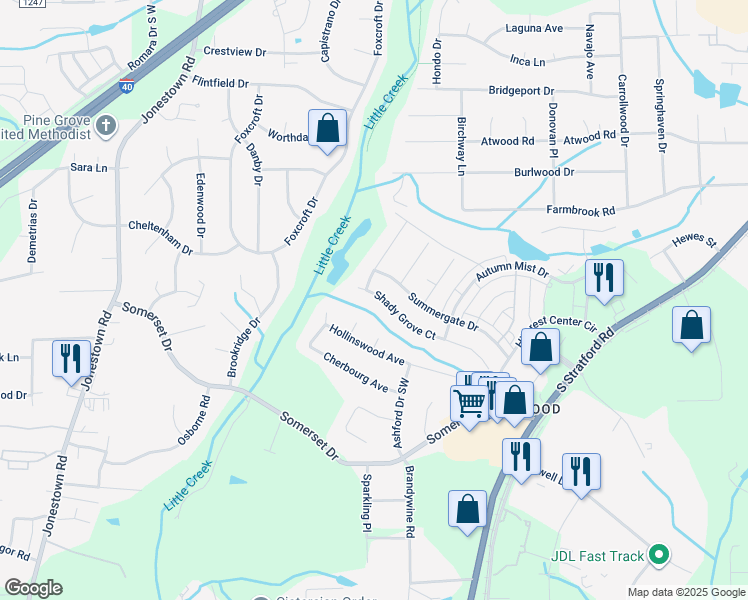 map of restaurants, bars, coffee shops, grocery stores, and more near 473 Shady Grove in Winston-Salem