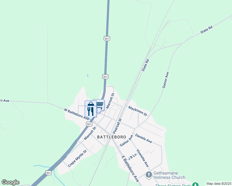map of restaurants, bars, coffee shops, grocery stores, and more near 5325 Marriott Street in Rocky Mount