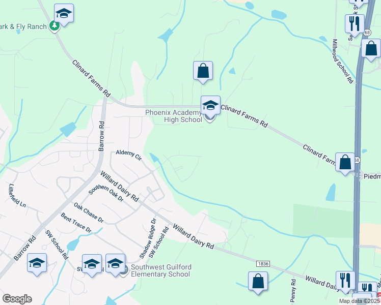 map of restaurants, bars, coffee shops, grocery stores, and more near 3741 Cottesmore Drive in High Point