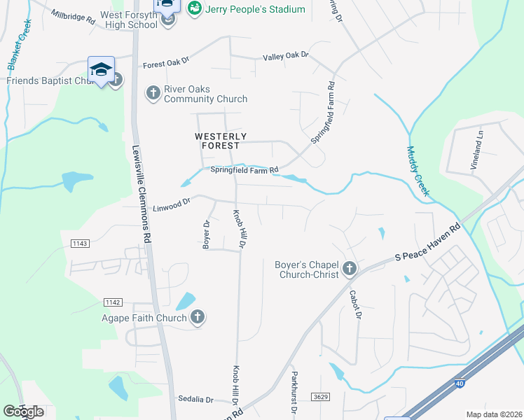 map of restaurants, bars, coffee shops, grocery stores, and more near 812 Newington Drive in Clemmons