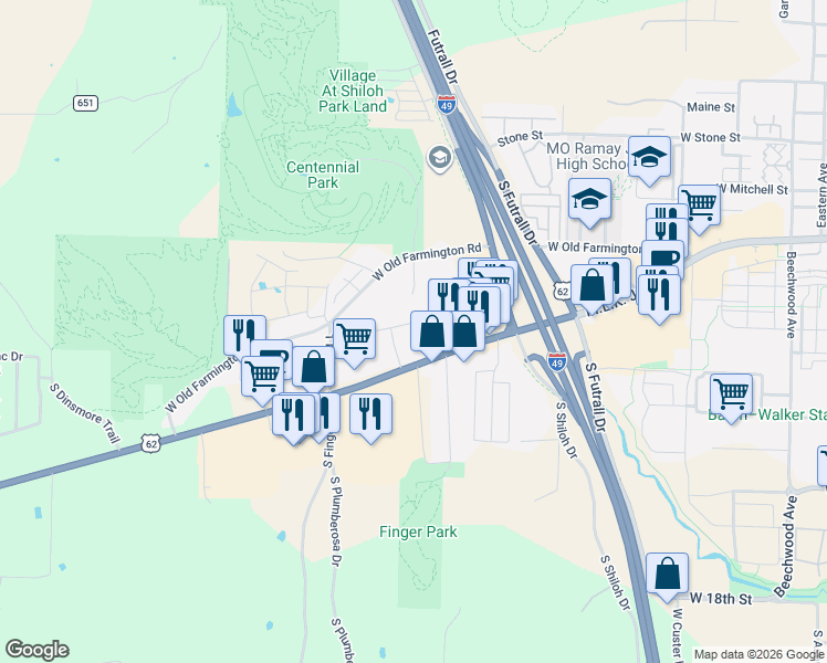 map of restaurants, bars, coffee shops, grocery stores, and more near 2760-2804 West Rutledge Lane in Fayetteville