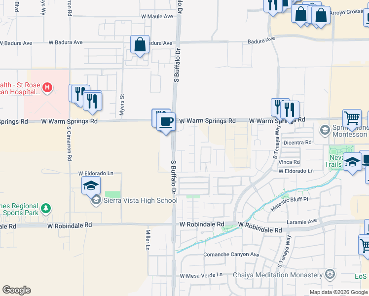 map of restaurants, bars, coffee shops, grocery stores, and more near 7740 Essex Bay Court in Las Vegas