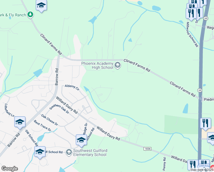 map of restaurants, bars, coffee shops, grocery stores, and more near 3741 Cottesmore Drive in High Point