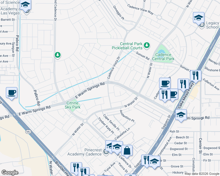 map of restaurants, bars, coffee shops, grocery stores, and more near 326 Cadence Vista Drive in Henderson