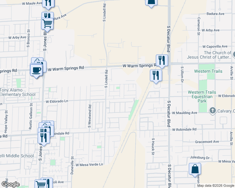 map of restaurants, bars, coffee shops, grocery stores, and more near 5399 West Hasley Canyon Avenue in Las Vegas