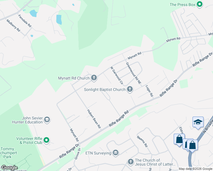 map of restaurants, bars, coffee shops, grocery stores, and more near 6512 Penny Lane in Knoxville