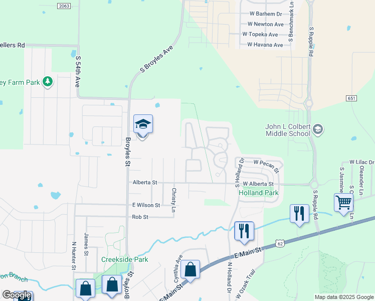 map of restaurants, bars, coffee shops, grocery stores, and more near 5110 West Claxton Circle in Fayetteville