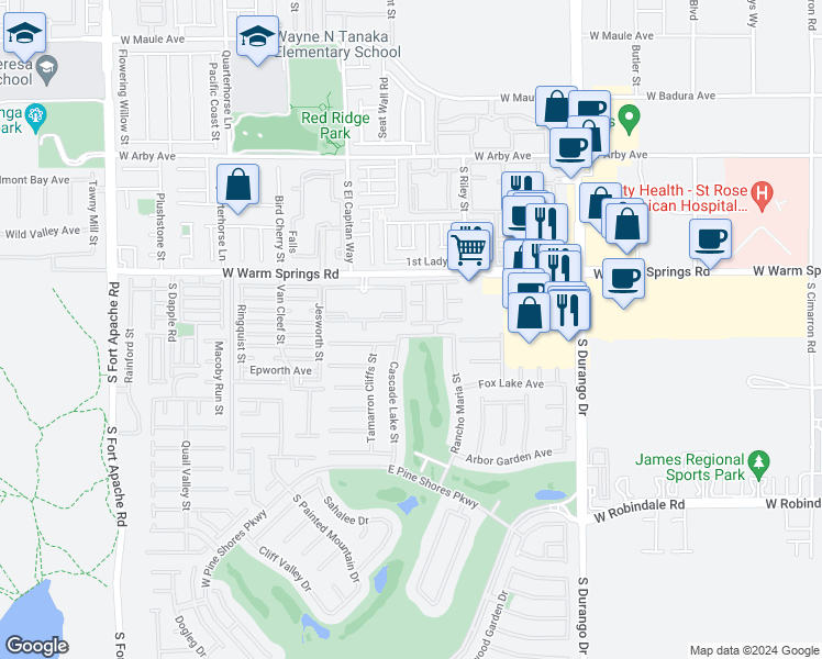 map of restaurants, bars, coffee shops, grocery stores, and more near 101 Elm Reed Avenue in Las Vegas
