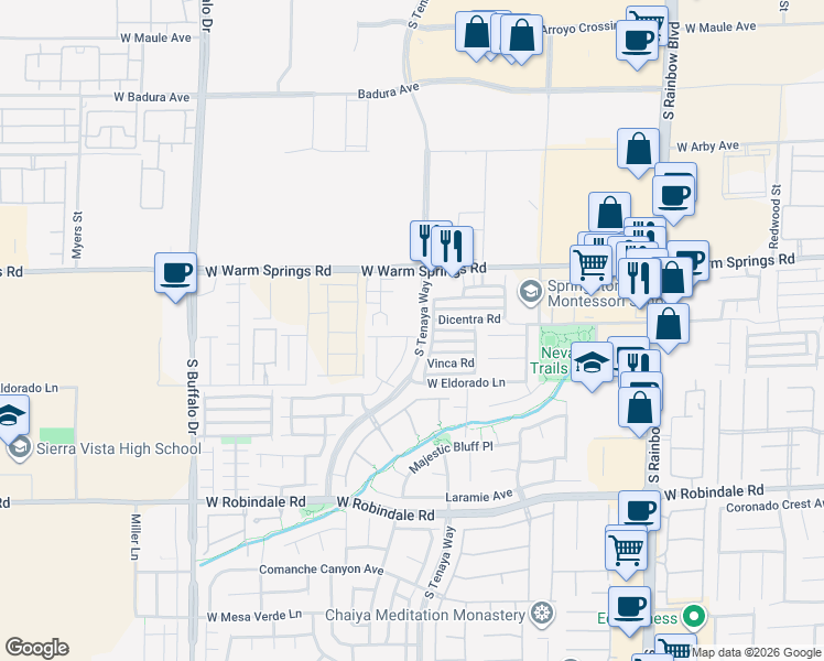 map of restaurants, bars, coffee shops, grocery stores, and more near 7372 Scottish Castle Avenue in Las Vegas