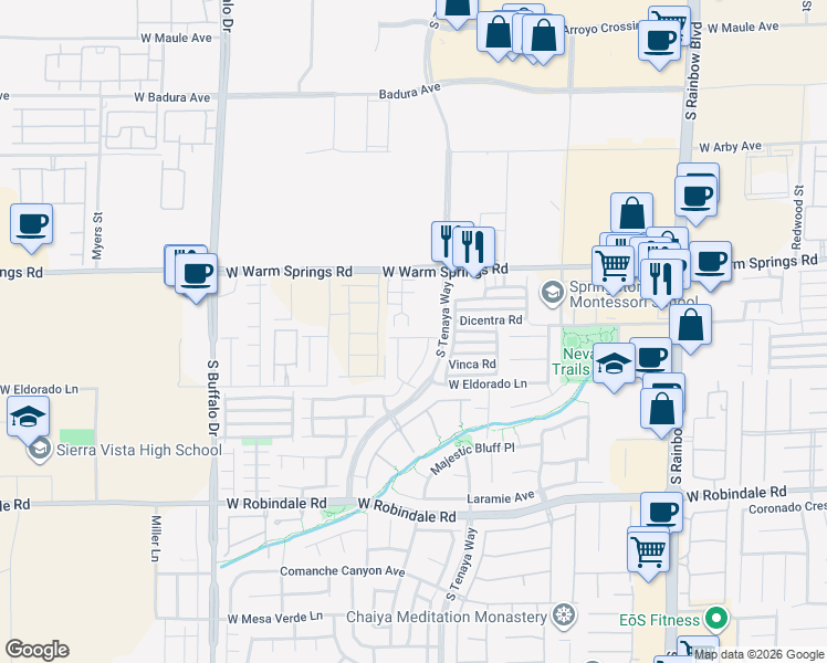 map of restaurants, bars, coffee shops, grocery stores, and more near 7395 Blair Barry Court in Las Vegas