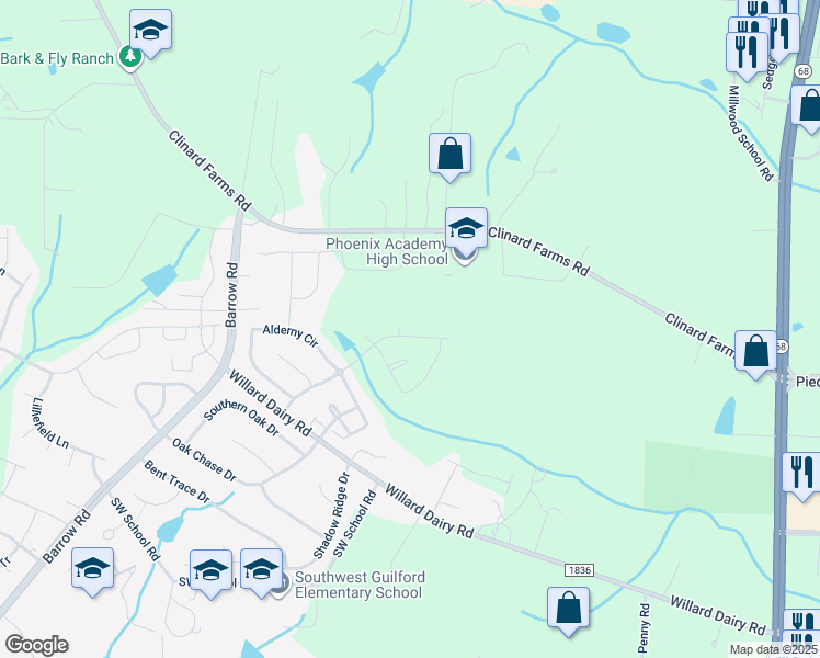 map of restaurants, bars, coffee shops, grocery stores, and more near 3729 Cottesmore Drive in High Point