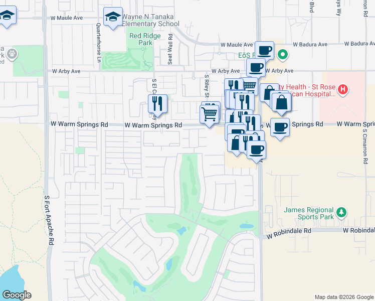 map of restaurants, bars, coffee shops, grocery stores, and more near 110 Elm Reed Avenue in Las Vegas