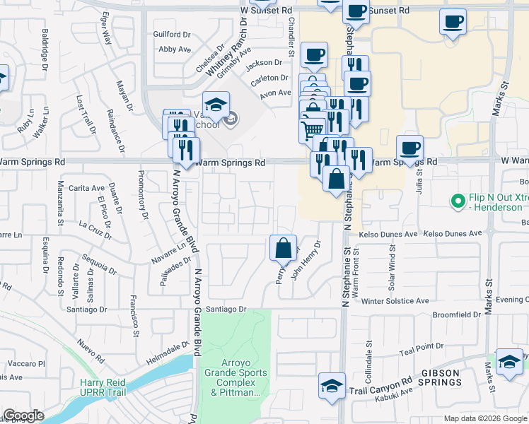 map of restaurants, bars, coffee shops, grocery stores, and more near 1506 Dallas Terrace in Henderson