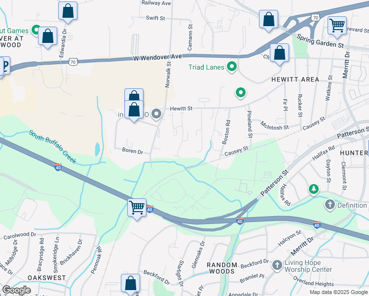 map of restaurants, bars, coffee shops, grocery stores, and more near 1041 West Barton Street in Greensboro