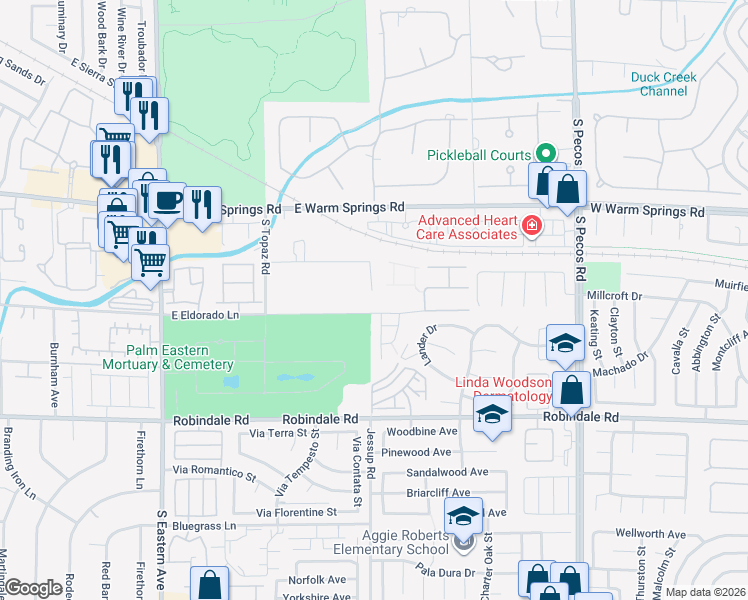 map of restaurants, bars, coffee shops, grocery stores, and more near 3120 East Eldorado Lane in Las Vegas
