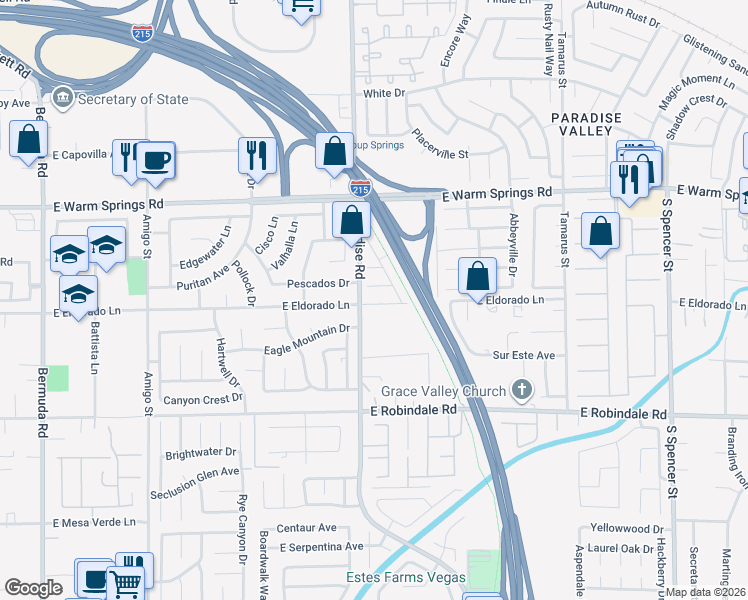 map of restaurants, bars, coffee shops, grocery stores, and more near 1030 East Eldorado Lane in Las Vegas