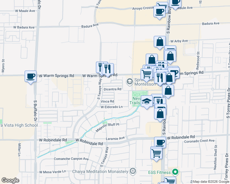 map of restaurants, bars, coffee shops, grocery stores, and more near 7404 Celosia Street in Las Vegas