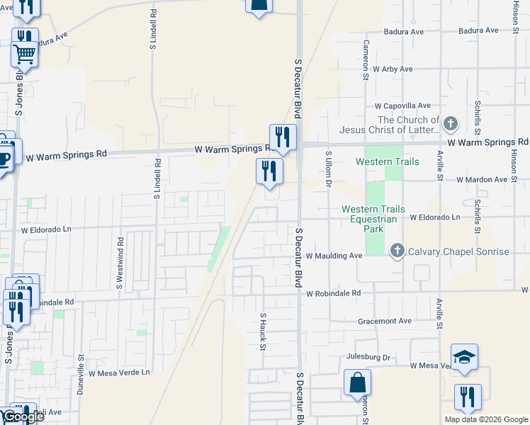 map of restaurants, bars, coffee shops, grocery stores, and more near 5094 South Thistle Poppy Avenue in Las Vegas